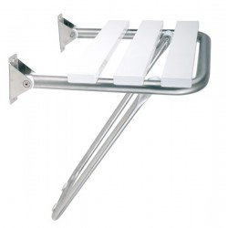 Asiento abatible fabricado en acero inoxidable AISI304 acabado satinado con asiento acabado lacado blanco.